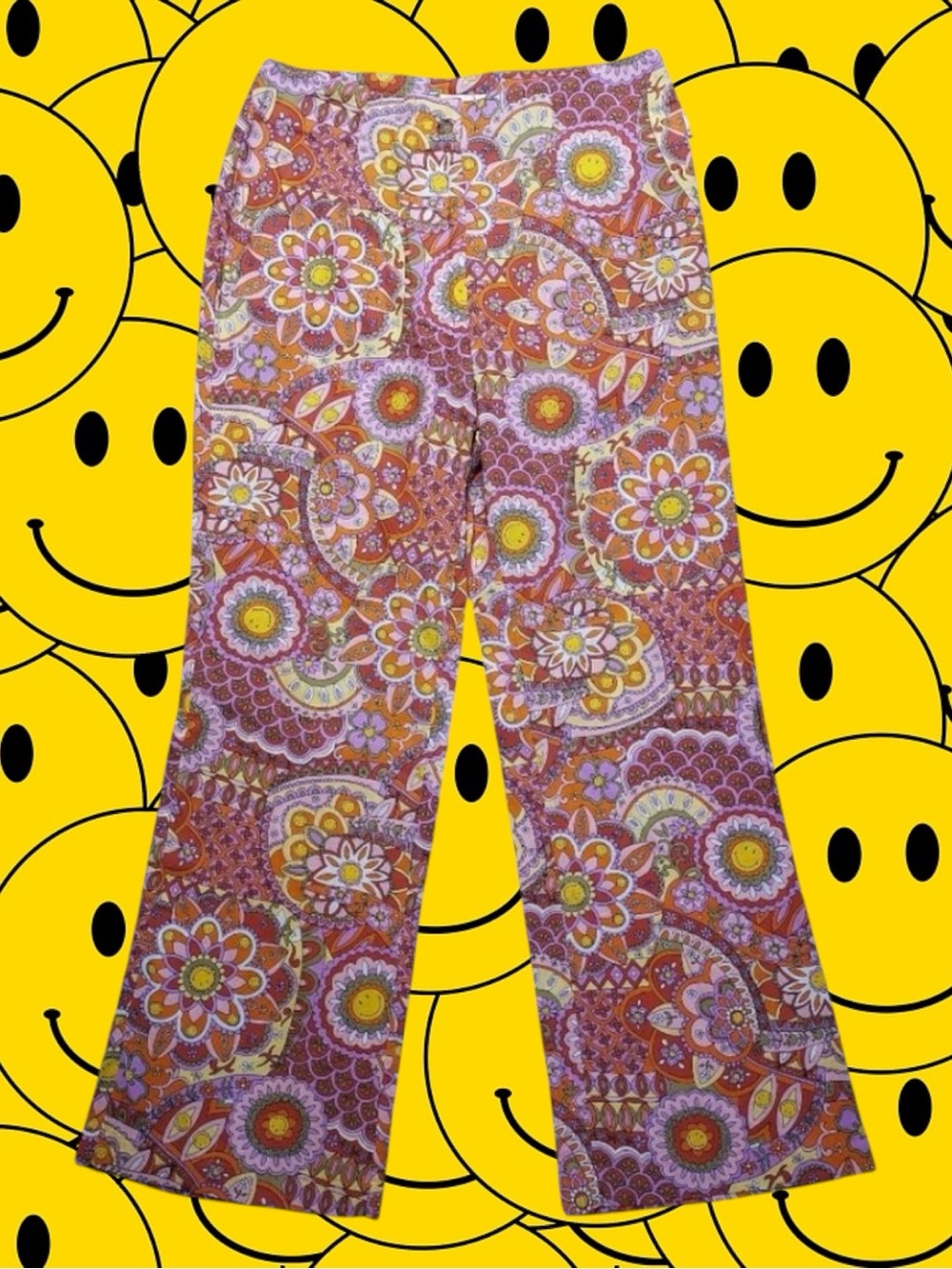 Billabong X Smiley Retro Boho Coastal Festival Linen Blend Maximalist Pants 27